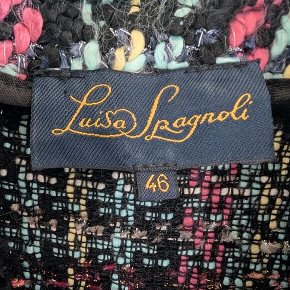 Luisa Spagnoli Italy Woven Knit Vest Black Multicolor Plaid Fringe Large IT 46 - Picture 2 of 15